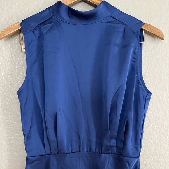 NWOT Elegance Blue Satin Sleeveless Mock Neck Maxi Dress - Picture 5 of 8